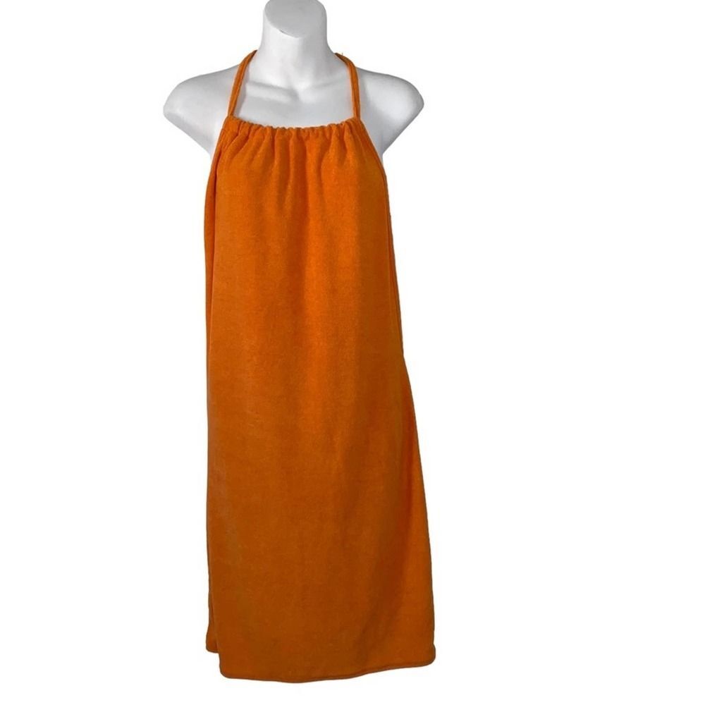 Pretty Little Thing Orange Terry Cloth Halter Dress Size 14 !